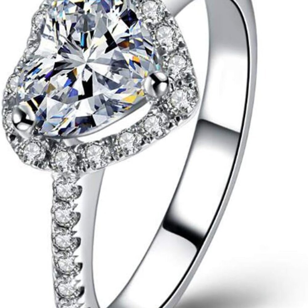 2 Carat Heart Shaped Cubic Zircon Simulated Diamond Solitaire Style Wedding Enag
